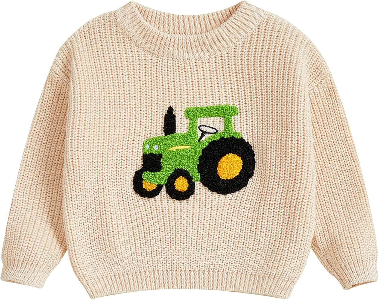 Toddler Baby Boy Chunky Knit Sweater Farm Tractor Long Sleeve Knitted Sweatshirt Pullover Top Fal... | Amazon (US)