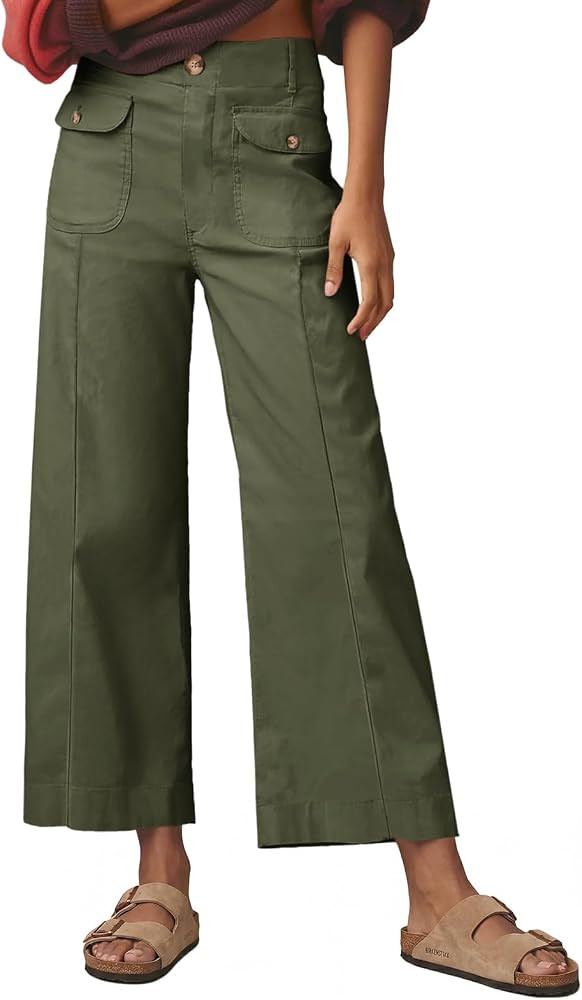 Cicy Bell Womens Cropped Wide Leg Pants Baggy High Waisted Straight Summer Casual Pants with Vertical Seam | Amazon (US)