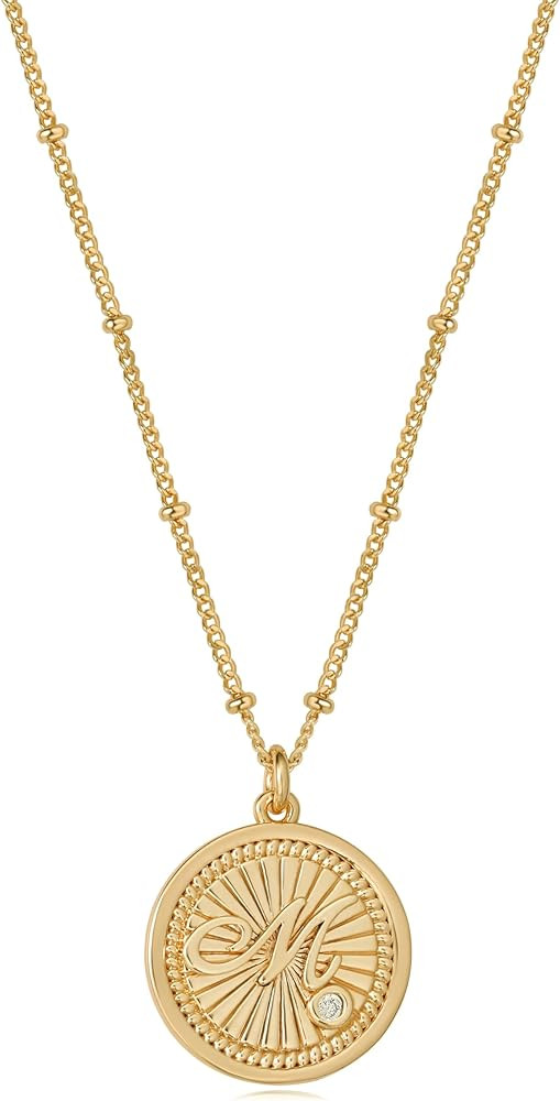 Bemoly Initial Necklaces for Women 14K Gold Plated Cubic Zirconia Letter Coin Pendant Necklace Pe... | Amazon (US)