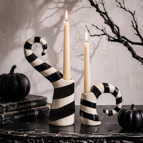 Mumufy 2 Pcs Halloween Black White Worm Theme Candle Holders Gothic Desktop Candle Holders Scary ... | Amazon (US)