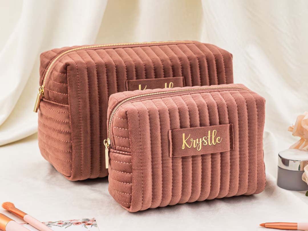 Custom Makeup Bag, Personalized Bridesmaid Gifts, Wedding Gift, Travel Toiletry Bag, Velvet Cosme... | Etsy (US)