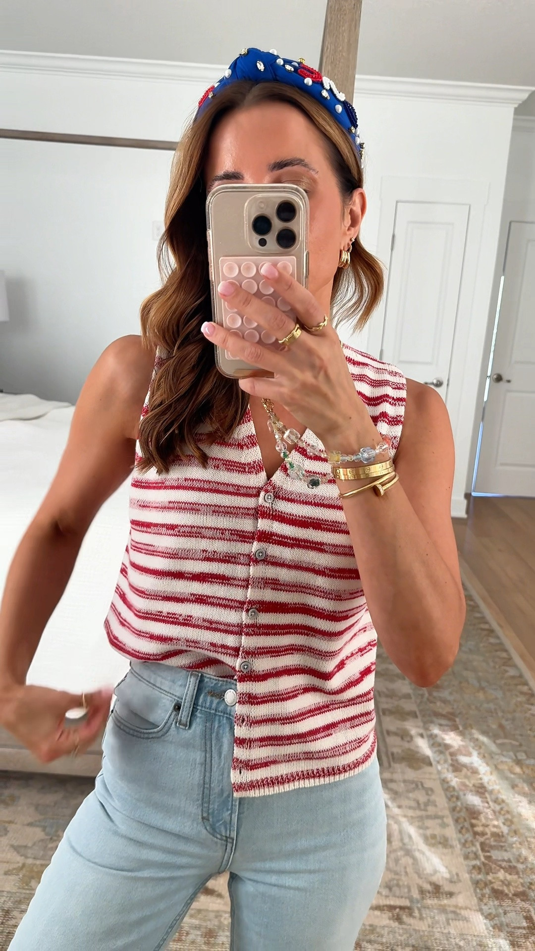 The cutest little sweater tank top for summer and 4th of July! New Target arrivals. XS in tank top and 00 in straight leg crop jeans. Summer outfit. Summer style.

#LTKootd #LTKTravel #LTKSeasonal