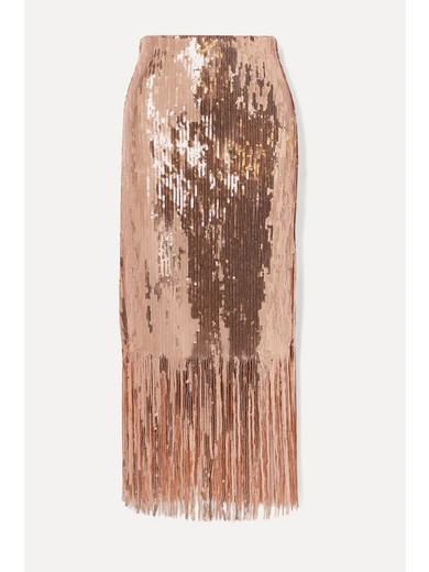 Rebecca Vallance - Matisse Fringed Sequined Stretch-crepe Midi Skirt - Blush | NET-A-PORTER (US)
