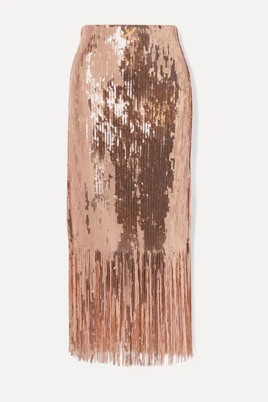 Rebecca Vallance - Matisse Fringed Sequined Stretch-crepe Midi Skirt - Blush | NET-A-PORTER (US)