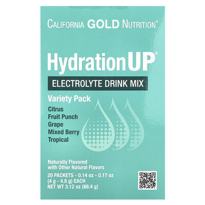 California Gold Nutrition, HydrationUP®, Electrolyte Drink Mix with Calcium Lactate, Vitamins C & E, Variety Pack, 20 Packets, 0.14 oz - 0.17 oz (4 g - 4.8 g) Each | iHerb