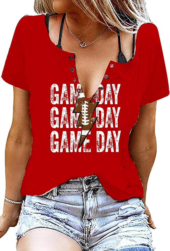 Game Day Outfits Shirts Women V Neck Football Graphic Tee Tops Funny Football Game Day Shirts for... | Amazon (US)