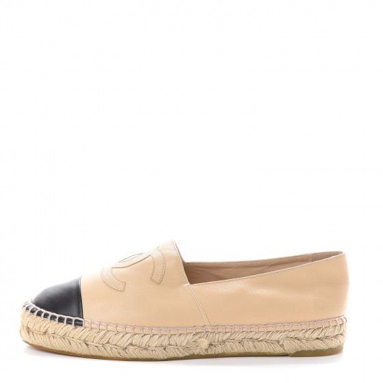 CHANEL Lambskin CC Espadrilles 40 Beige Black | Fashionphile