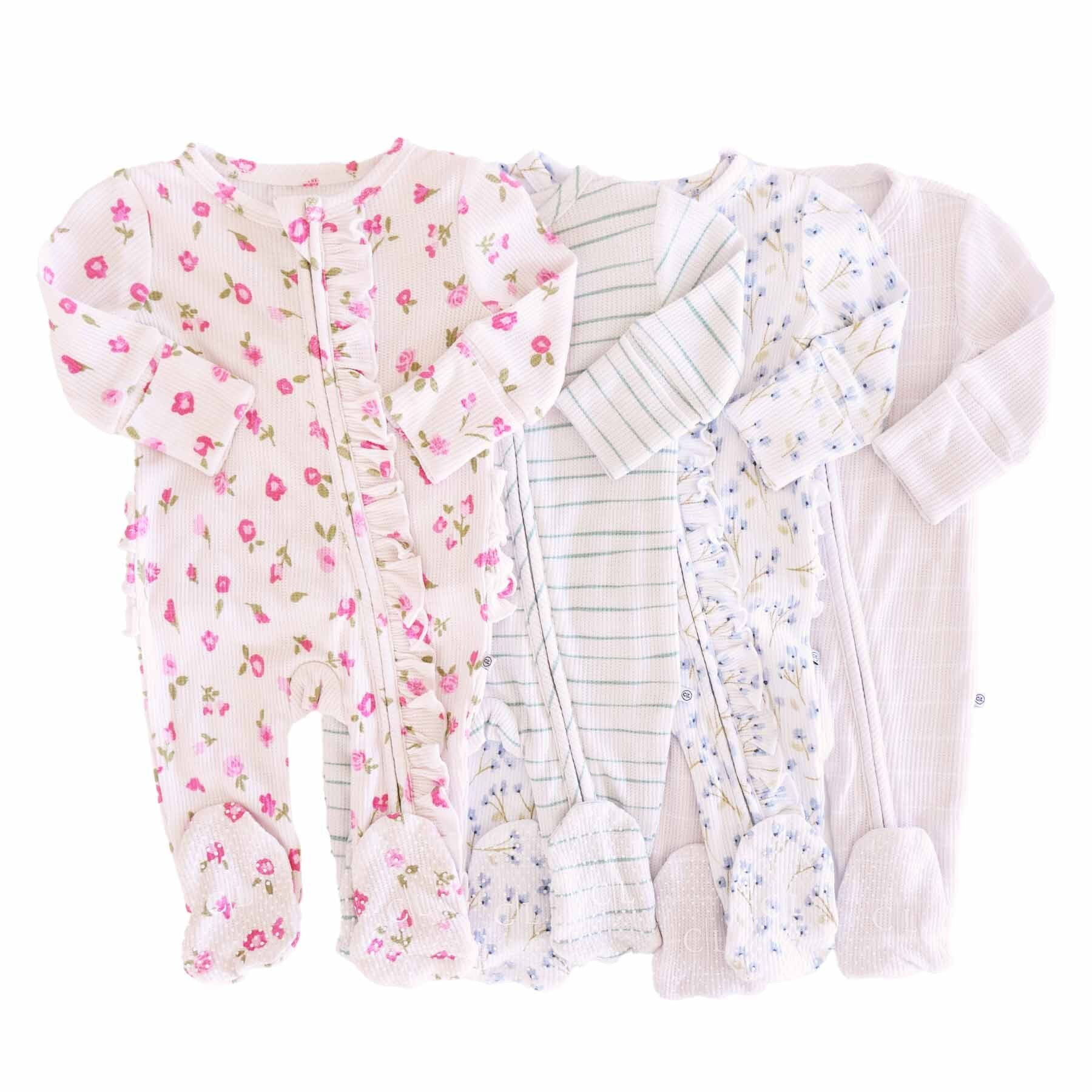 Bamboo Waffle Zipper Footies | Printed | Caden Lane