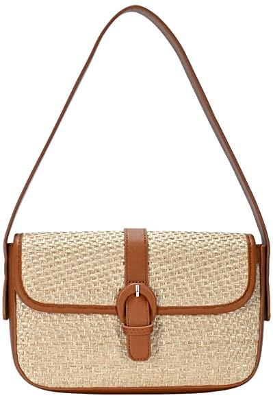 Vegan Leather Rattan Straw Y2K Retro Shoulder Bag Tote Purse Clutch | Amazon (US)