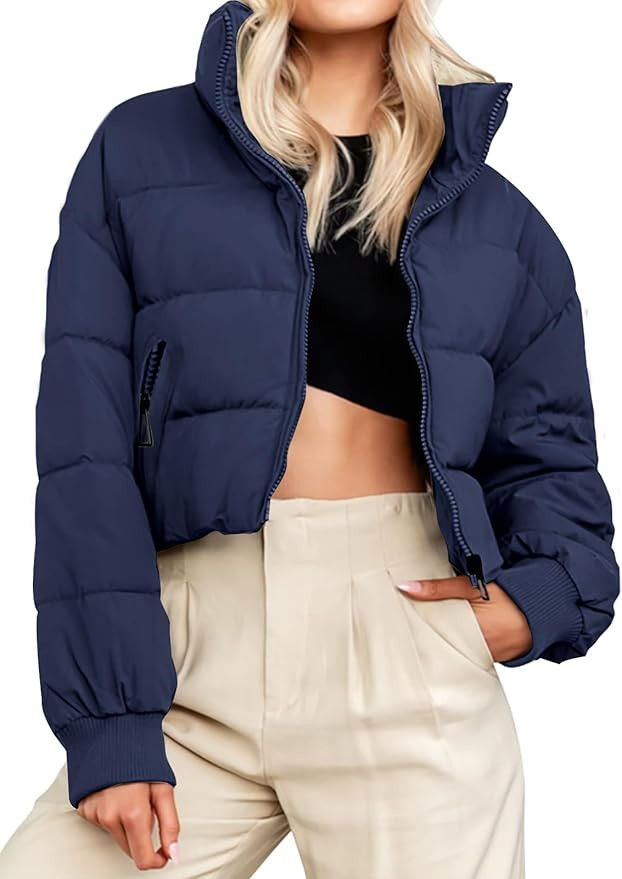 MEROKEETY Women's Winter Cropped Puffer Jacket Long Sleeve Oversized Stand Collar Zip-Up Short Co... | Amazon (US)