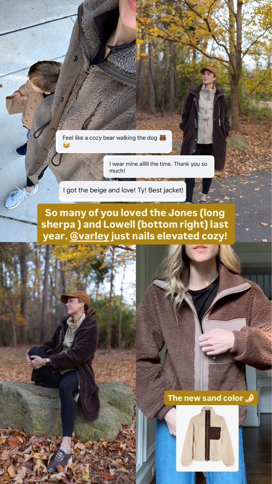 @Varley sherpas are back! The BEST cozy but chic casual fall jackets 👏🏻🍂🍁 

• Wearing the Jones long coat in brown (a couple sizes avail but linking their new long coats as well). Size down in their long sherpas 1-2 sizes. I wear XS or XXS.
• The Lowell short sherpa (bottom right) runs oversized too. I wear XS.

#LTKootd #LTKmomlife #LTKSeasonal
