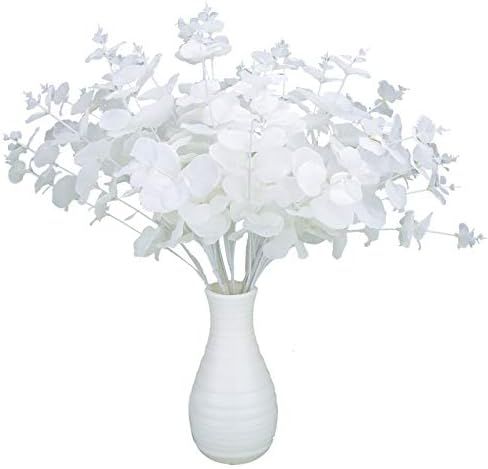 Greentime 2 Pack White Fake Flowers Artificial Eucalyptus Stems Bouquet with 20 Branches 18.5 Inches | Amazon (US)