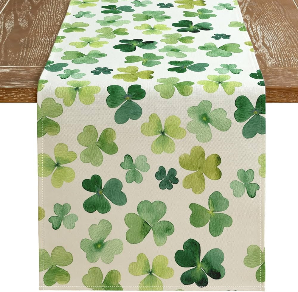 ARKENY St Patricks Day Table Runner 13x72 Inches, Shamrock Green Spring Seasonal Farmhouse Burlap... | Amazon (US)