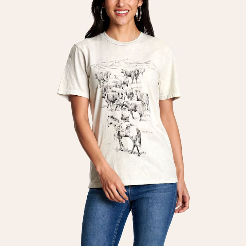Lotus Fashion Women's Ivory Sketch Ranch Life Graphic T-Shirt | Cavender's