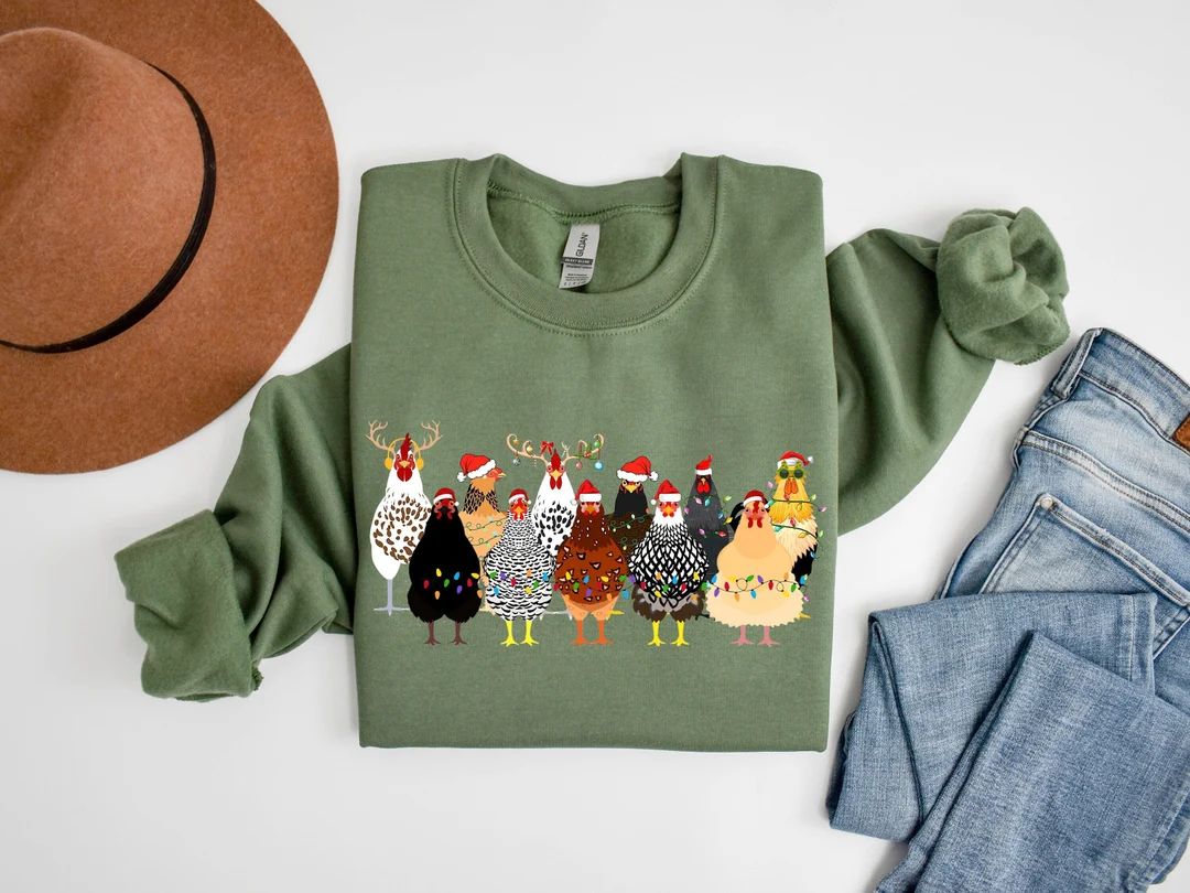 Сute Christmas Chickens Sweatshirt Funny Christmas Chicken - Etsy | Etsy (US)