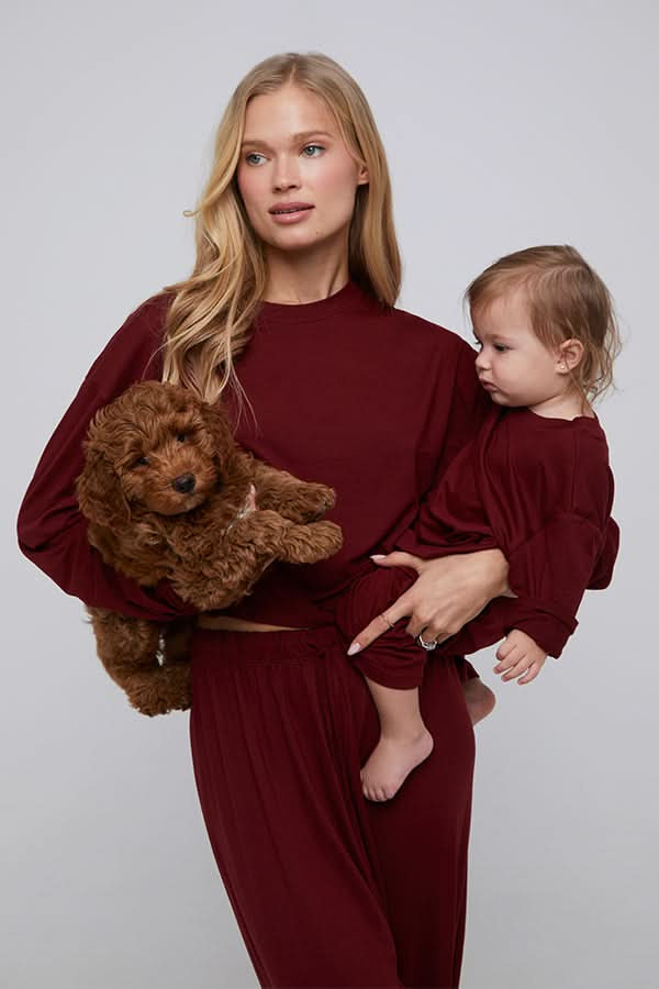 The Cloud Long-Sleeve Cropped Lounge Tee | Shop Bumpsuit's Maternity Loungewear Cloud Collection | BUMPSUIT