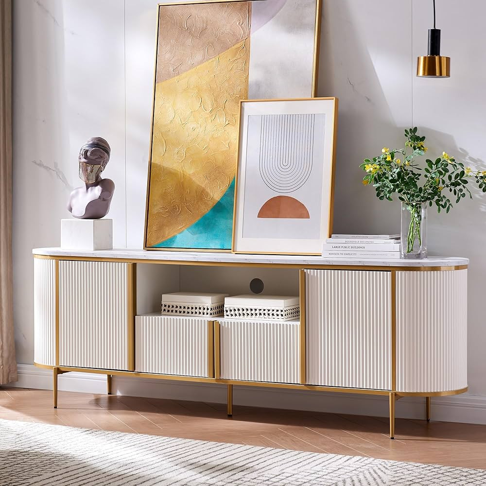 OKD Luxury 70" Fluted TV Stand, Modern Chic Entertainment Center for TVs Up to 80 inches, TV Cons... | Amazon (US)