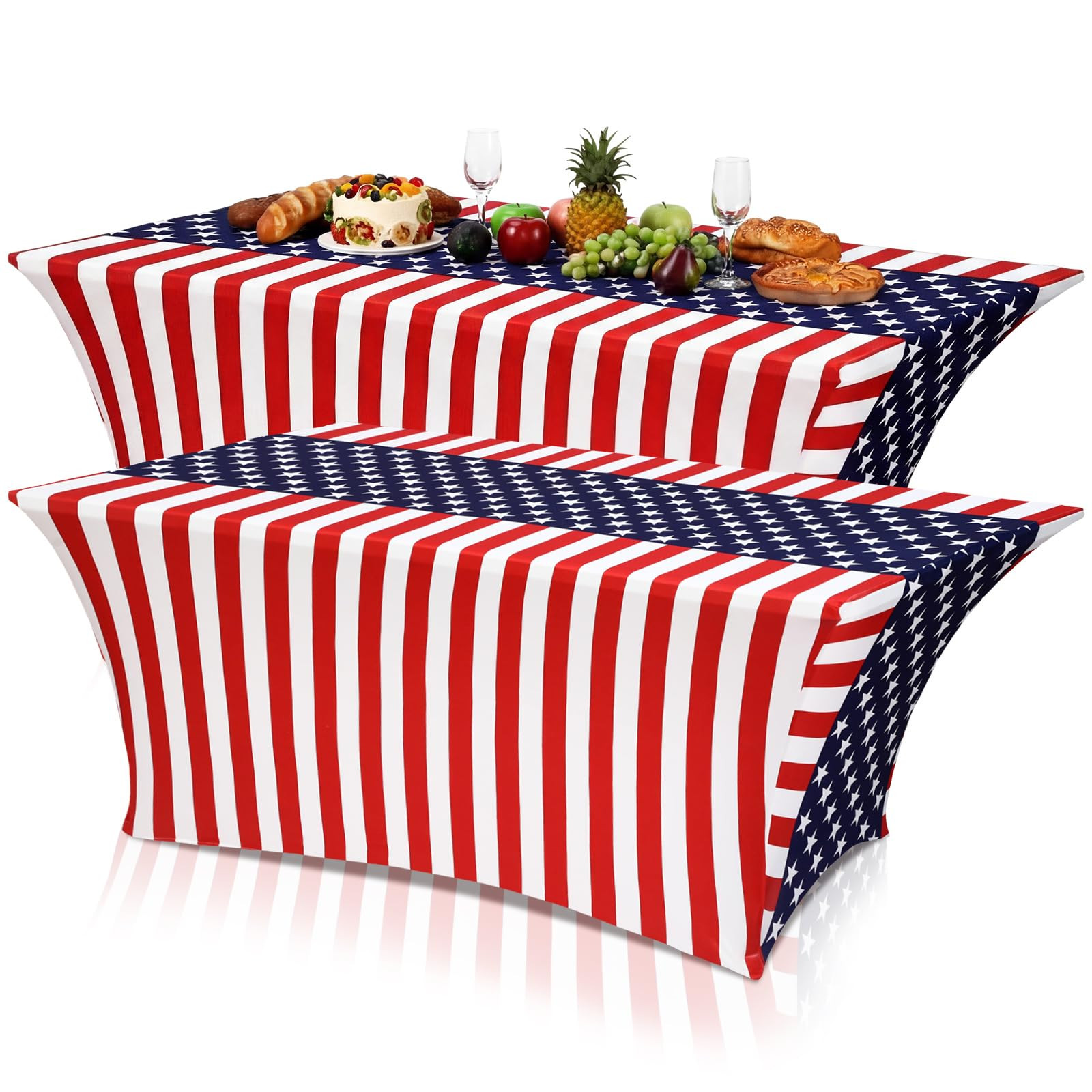 Oudain 2 Pcs Memorial Day Stretch Table Cover 6 Feet Patriotic Spandex Table Clothes Red White an... | Amazon (US)
