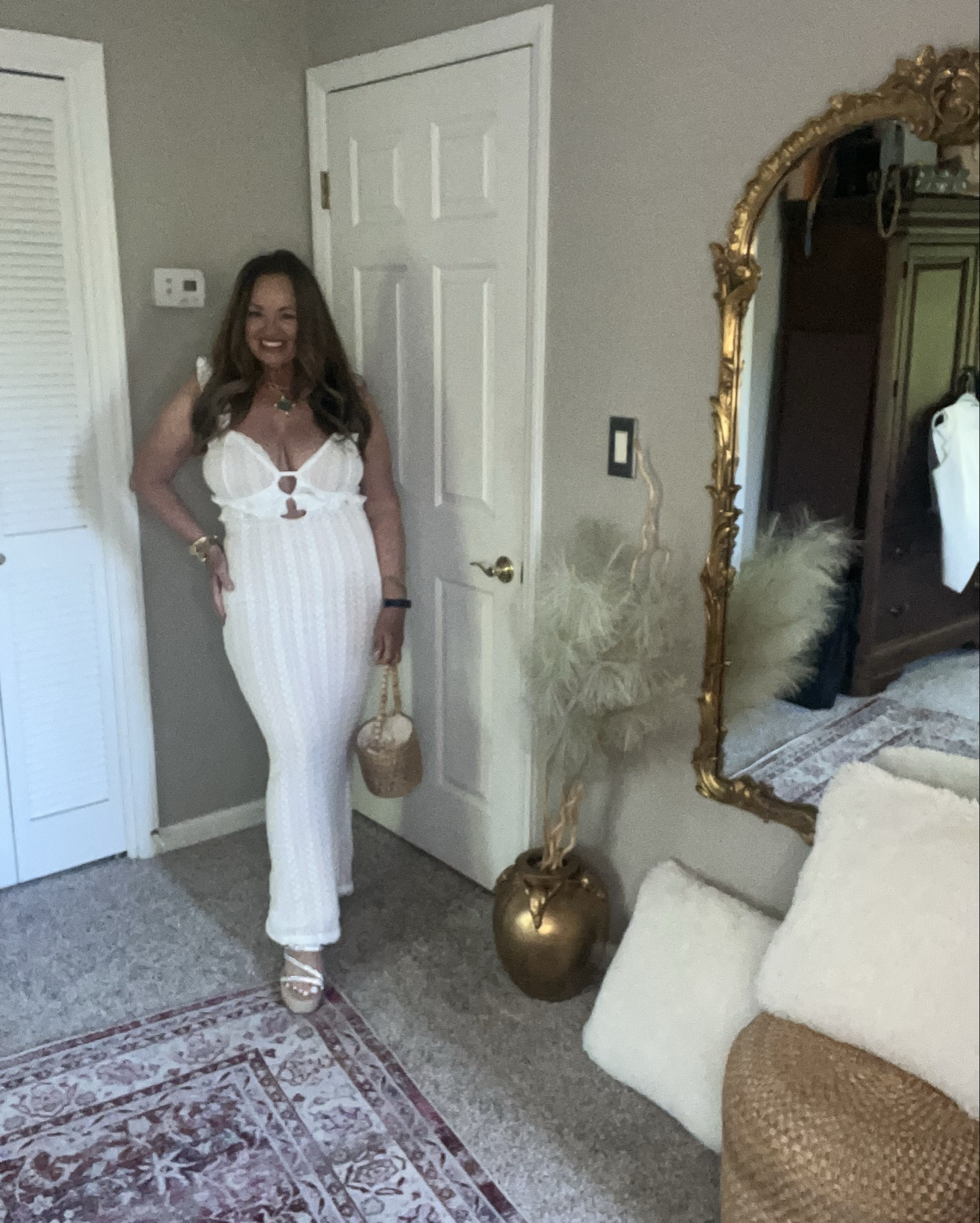 Beautiful crochet maxi dress with ruffle spaghetti straps and cut out.

#LTKFestival #LTKSeasonal #LTKStyleTip