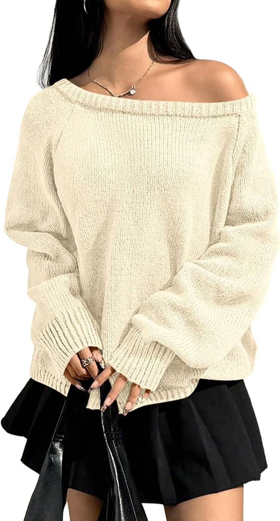 Zenlonr Womens Off the Shoulder Sweater Fall Outfits | Soft Ribbed Knit Pullover,Boat Neck,Long S... | Amazon (US)