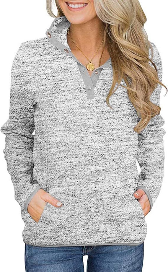 Romanstii Women's Casual Fleece Color Block Sweatshirt Long Sleeve Lightweight 1/4 Button Pullove... | Amazon (US)