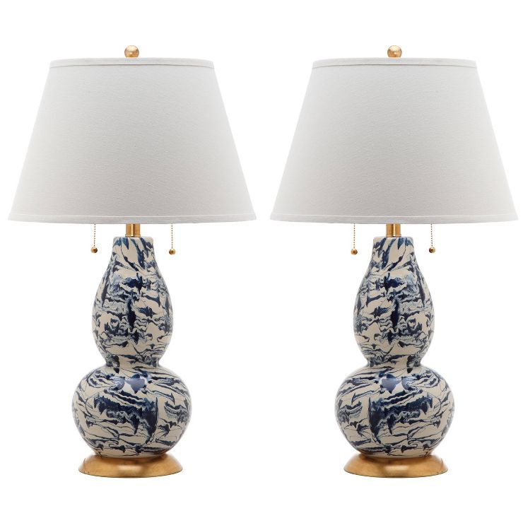 Set of 2 Color Swirls Glass Table Lamps (Includes LED Light Bulb) Navy/White - Safavieh | Target