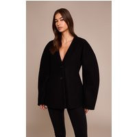 Black Wool Look Collarless Cocoon Sleeve Blazer | PrettyLittleThing US