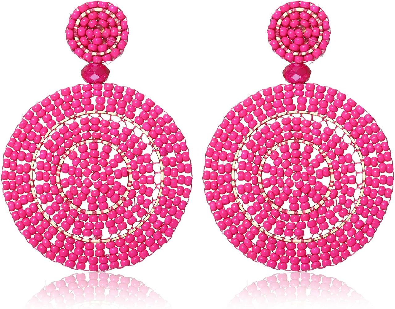 Beaded Drop Earrings for Women Handmade Colorful Beaded Earrings Boho Statement Beaded Dangle Ear... | Amazon (US)