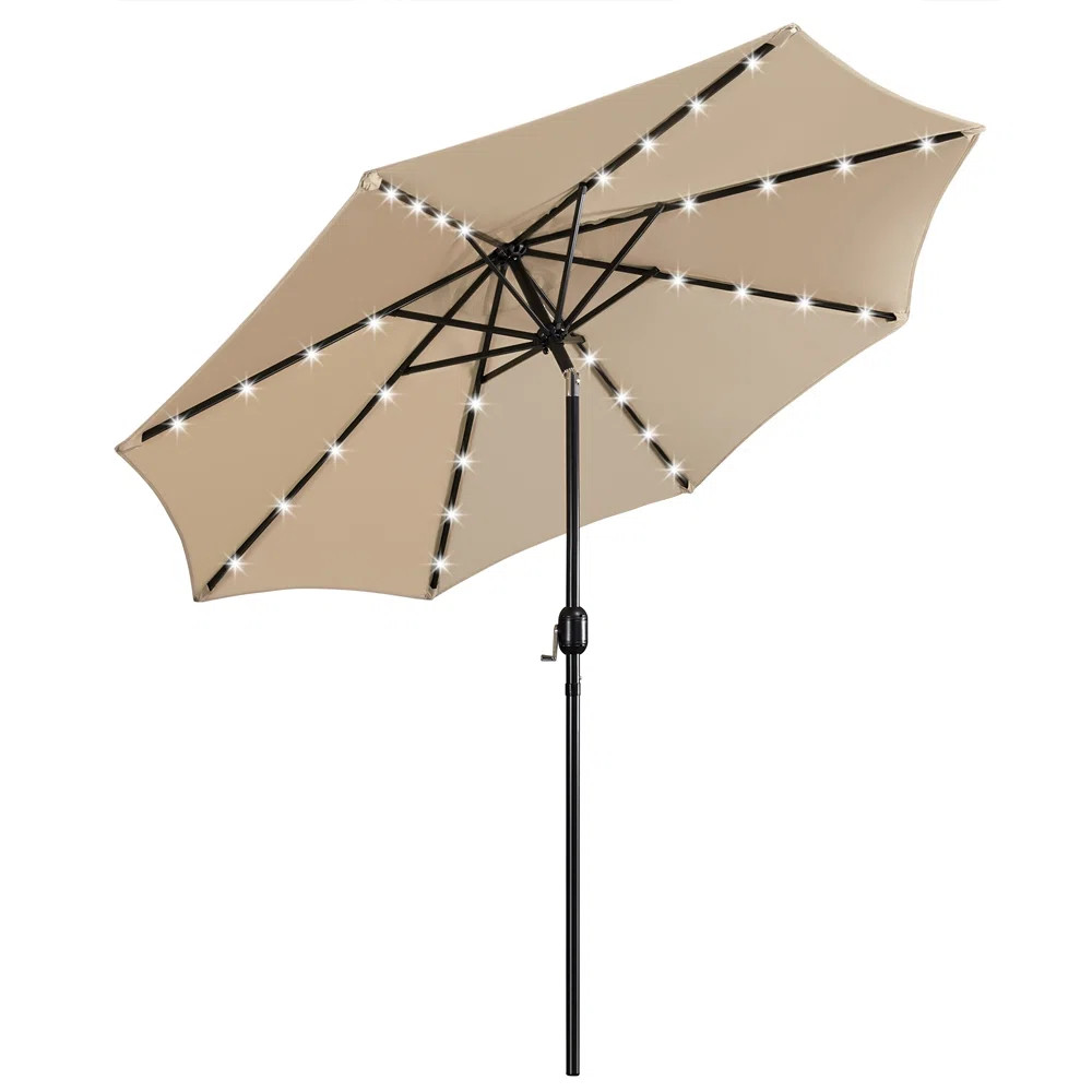 7.5/9Ft LED Lighted Patio Umbrella, Solar Market Umbrella with Tilt Push Button | Wayfair North America