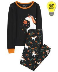 Girls Long Sleeve Halloween Glow In The Dark Unicorn Snug Fit Cotton Pajamas | The Children's Place