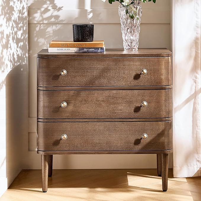 HULALA HOME Modern End Table with Charge Station, 3 Drawer Wood Side Table with Solid Wood Legs &... | Amazon (US)