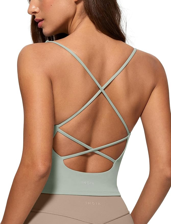 Womens V Neck Padded Tank Tops Spaghetti Criss Cross Strap Statement Strappy Back Casual Crop Top | Amazon (US)
