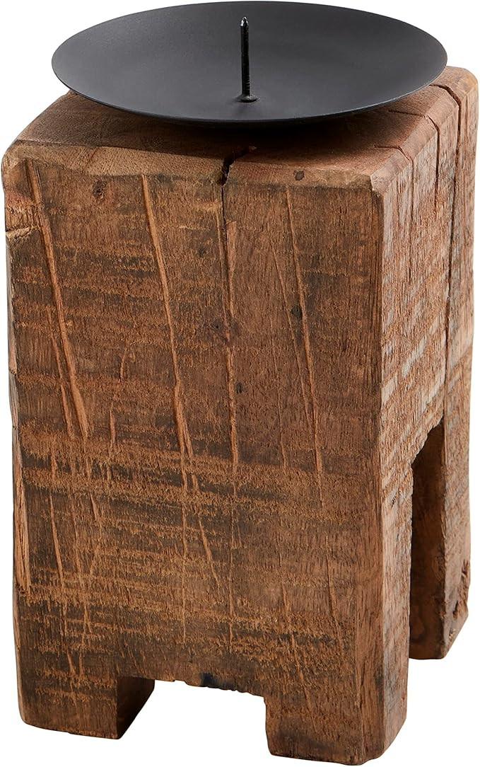 Mud Pie Sm Reclaimed Wood Candlestick, 6" x 3 1/2 | Amazon (US)