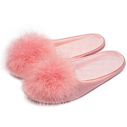 GRITHEIM Women's Fuzzy Pom Pom Feather Velvet House Slippers Sexy Cozy Bedroom Slippers for Ladie... | Amazon (US)