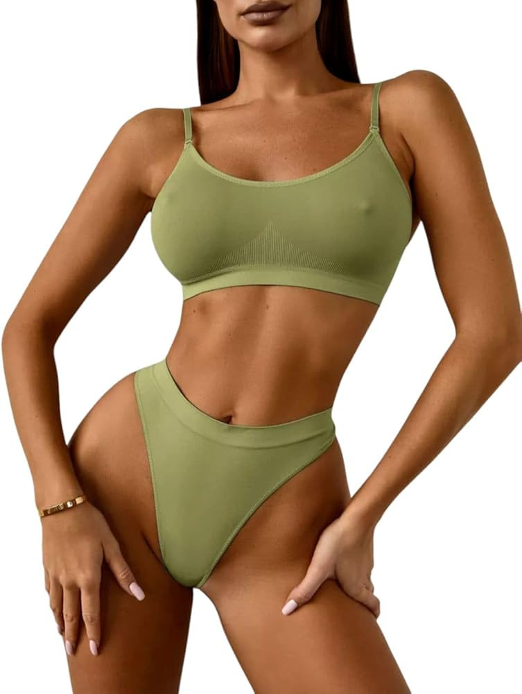 Seamless Bralette and Thong Set for Women Soft Stretch No Show Lingerie, Wireless Matching Underw... | Amazon (US)