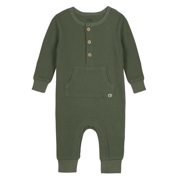 Modern Moments by Gerber Baby Boy Waffle Long Sleeve Romper, Sizes 0/3-24 Months - Walmart.com | Walmart (US)