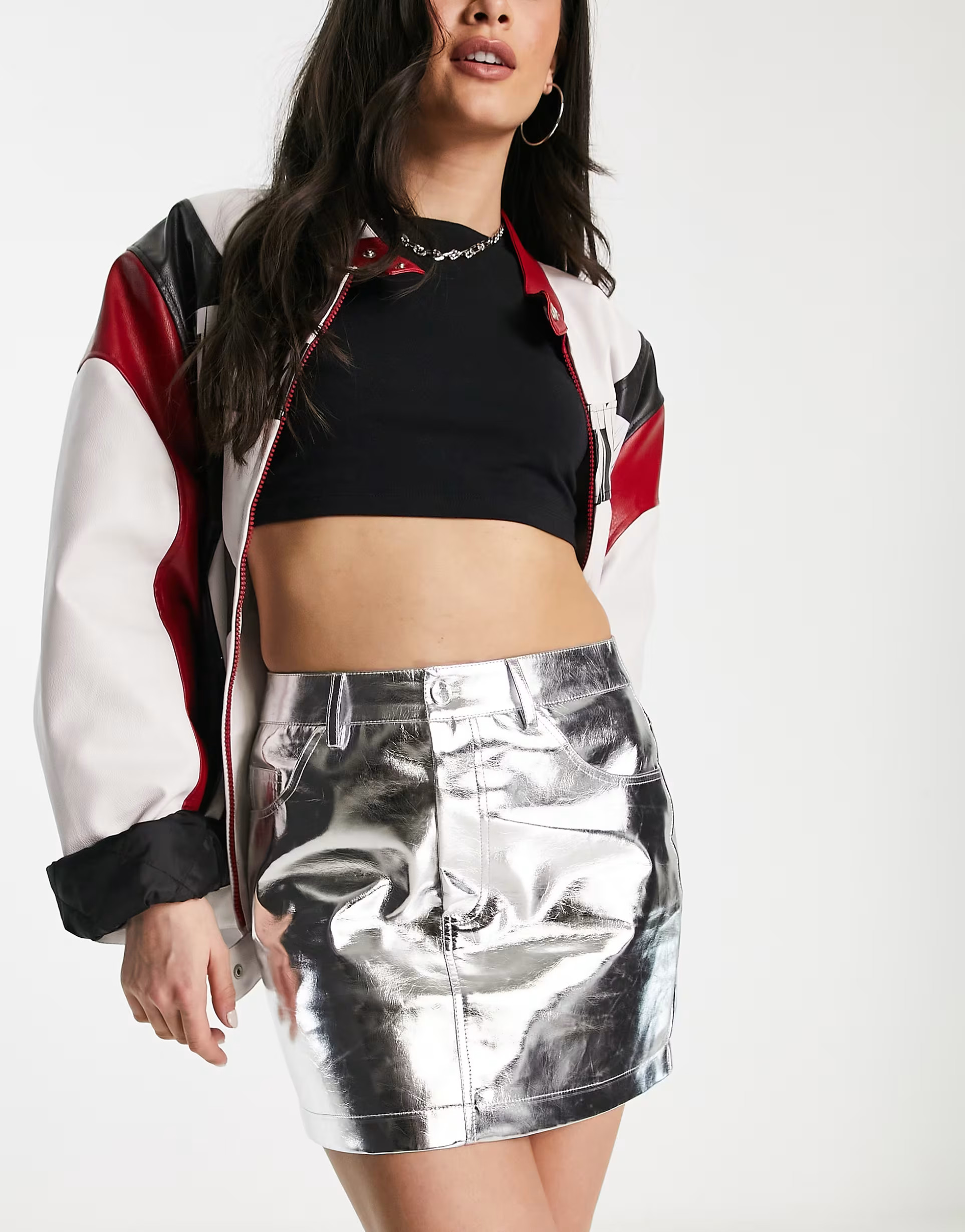 Amy Lynn Milena Lupe Y2K micro mini skirt in silver metallic | ASOS (Global)