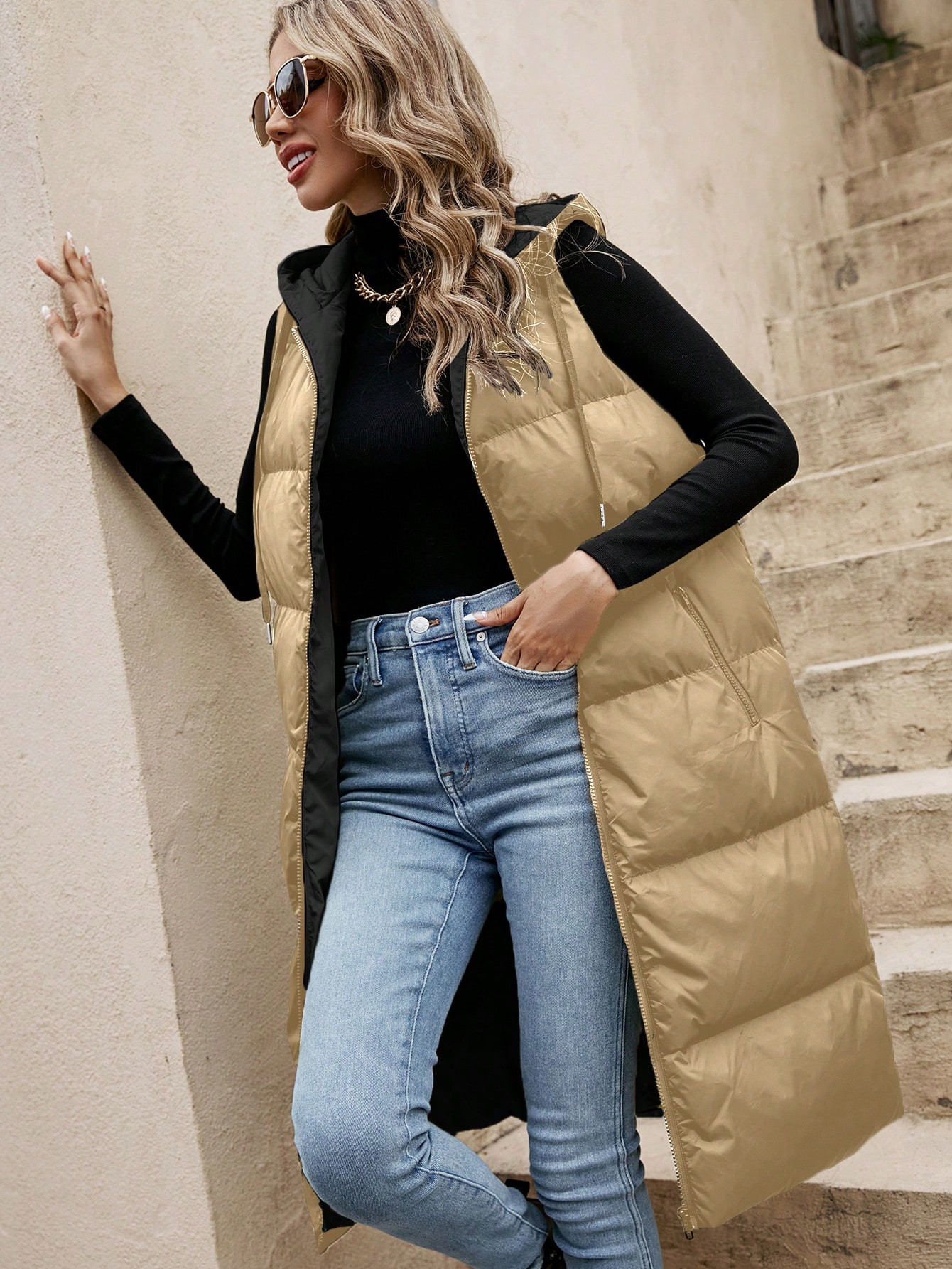 SHEIN Frenchy Zip Up Hooded Puffer Vest Coat | SHEIN