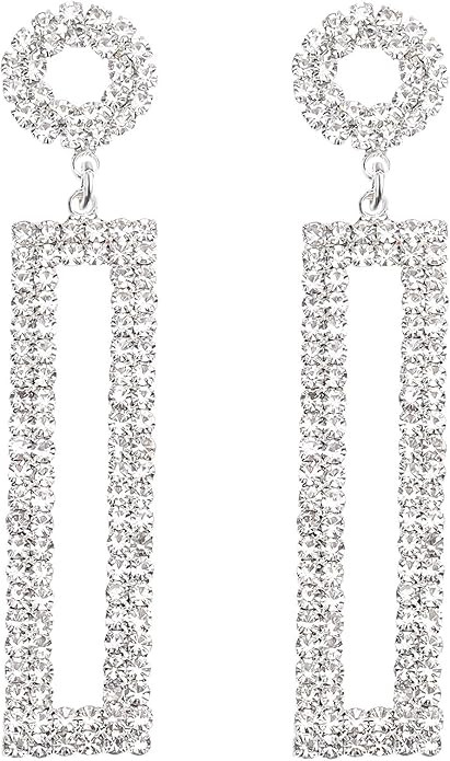 Legitta Rhinestone Long Drop Earrings Statement Rectangle Dangle with Circle Studs Fashion Jewelr... | Amazon (US)