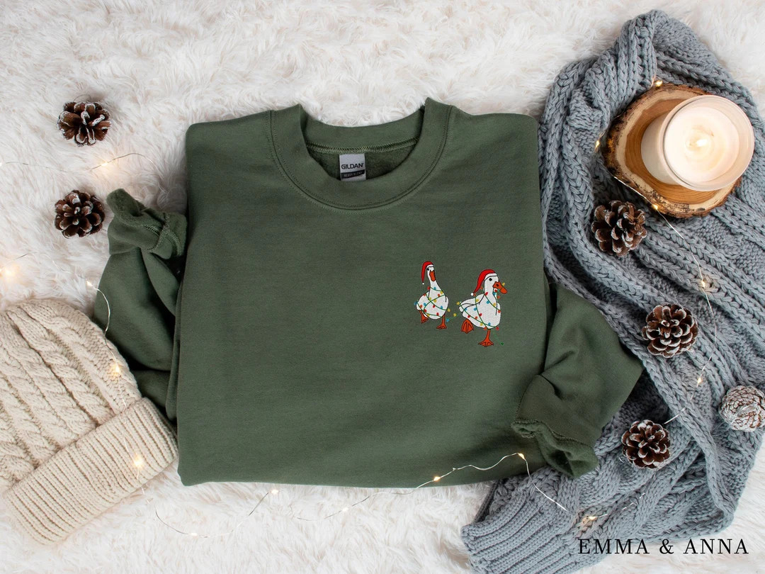 Embroidered Ducks Christmas Sweatshirt Christmas Crewneck - Etsy | Etsy (US)