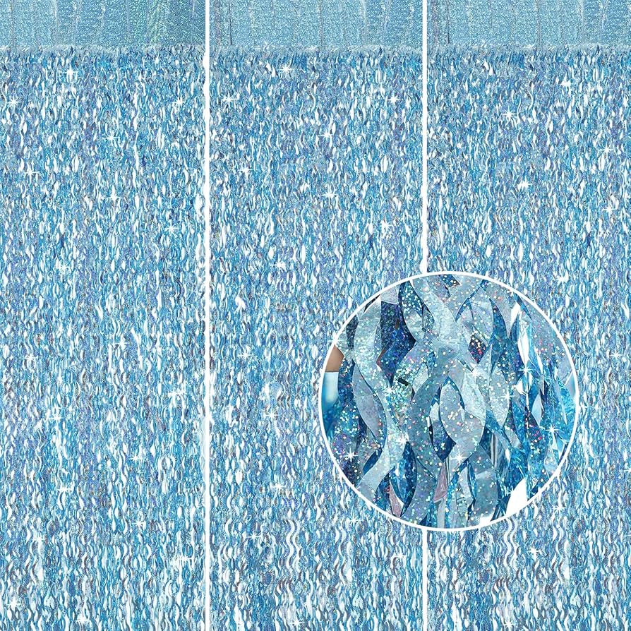 3 Pack 3.3 ft x 6.6 ft Tinsel Foil Fringe Curtain Blue - Foil Fringe Backdrop Wall Curtains for B... | Amazon (US)