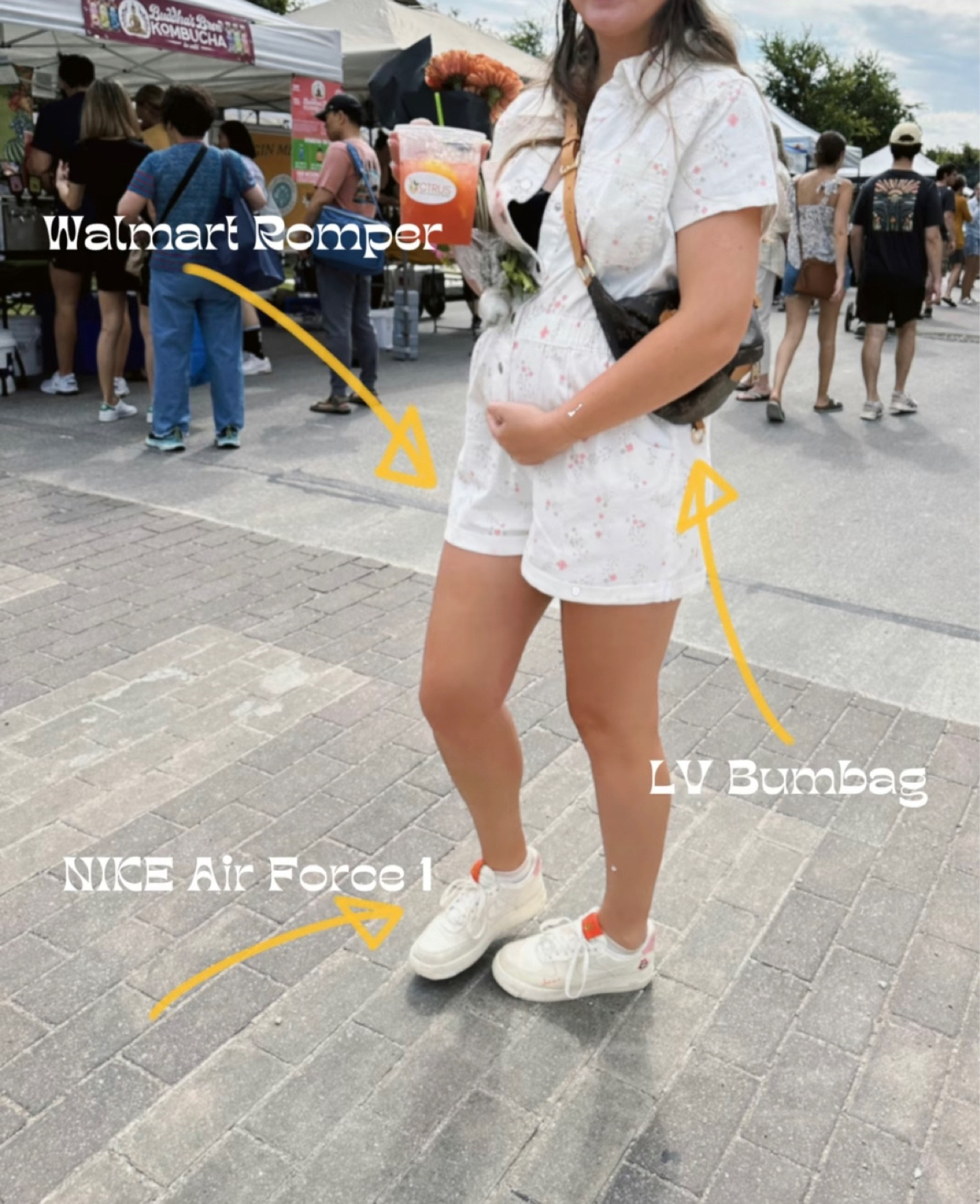 Farmers Market OOTD • 21 weeks pregnant and LOVING this $24 romper from Walmart. Sized up to an XL for length and room for the bump  

#LTKshoecrush #LTKbump #LTKunder50