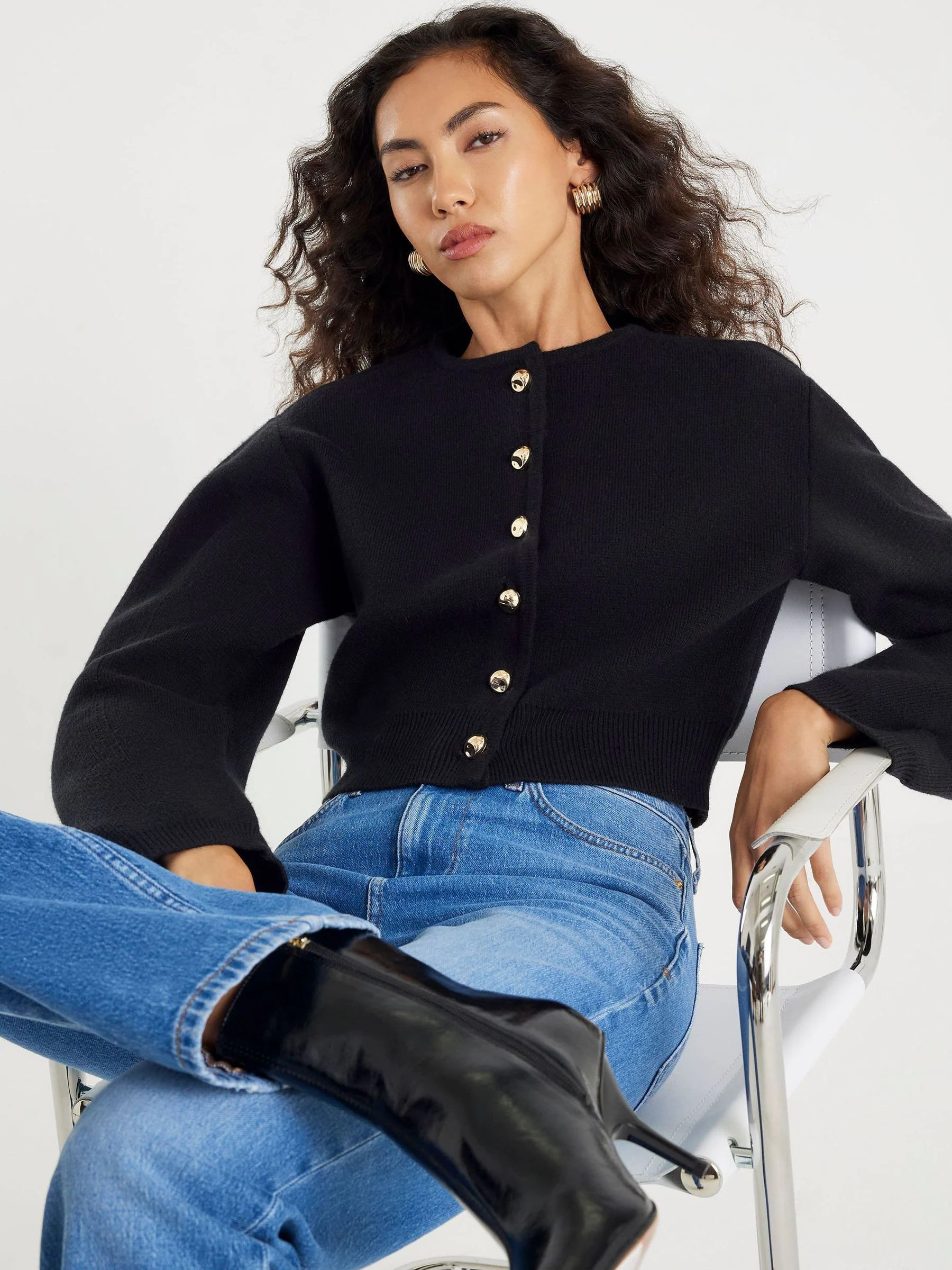River Island River Island Black Knitted Structured Sleeve Cardigan | Next US