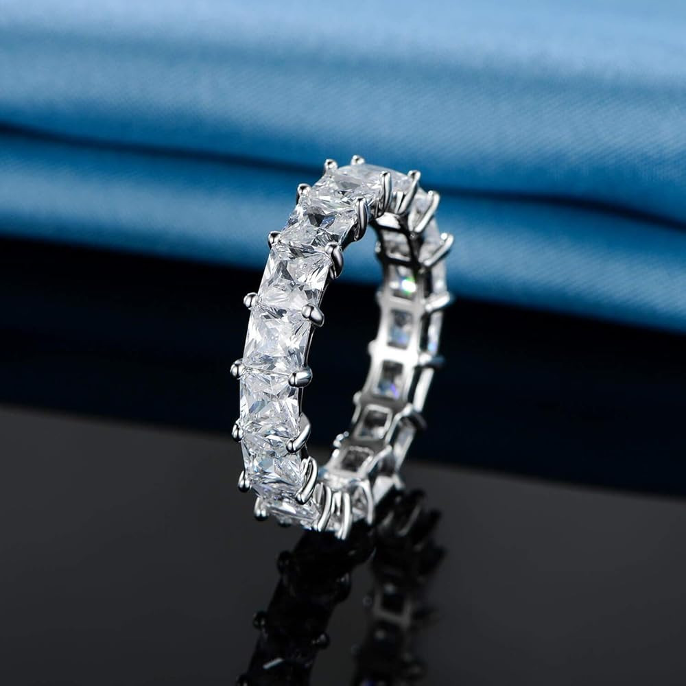 XBRN Eternity Bands,14K White Gold Plated Cubic Zirconia Eternity Ring Band Stackable Rings for Wome | Amazon (US)