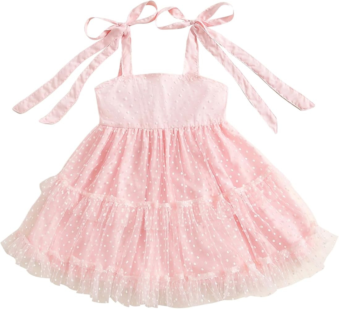 Toddler Baby Girl Summer Boho Dress Solid Color Spaghetti Strap Square Neck Tulle Dress Kids Beac... | Amazon (US)
