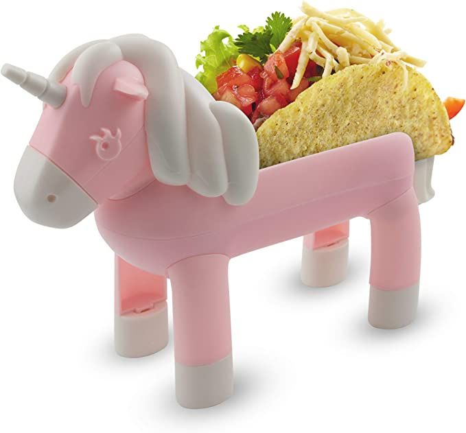 Unicorn Taco Holder Kids Plate, Pink Taco Stand Holds 2 Taco Shells for Fun Taco Tuesday Party | Amazon (US)