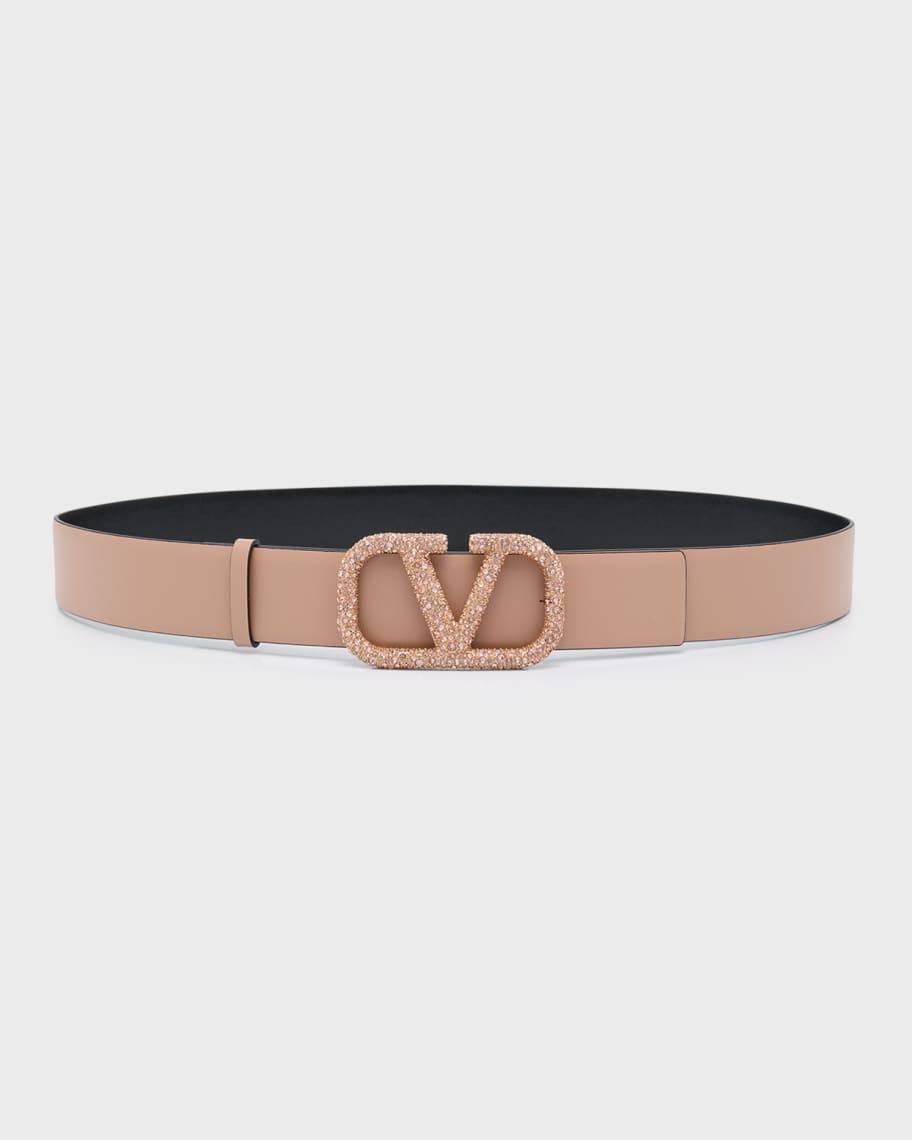 Valentino Garavani  Reversible Embellished V-Logo Leather Belt | Neiman Marcus
