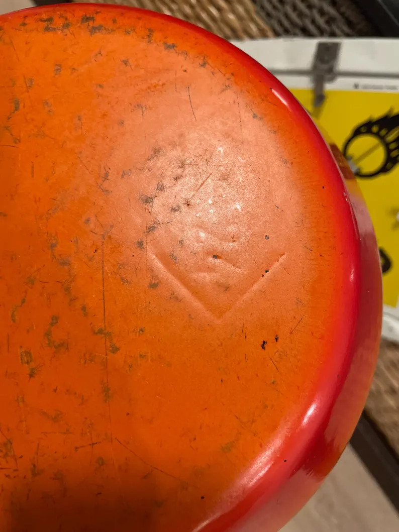 Vintage Le Creuset Cast Iron Enameled Wood Handle Skillet 24 Diamond in Flame Color - Matching Li... | Etsy (US)