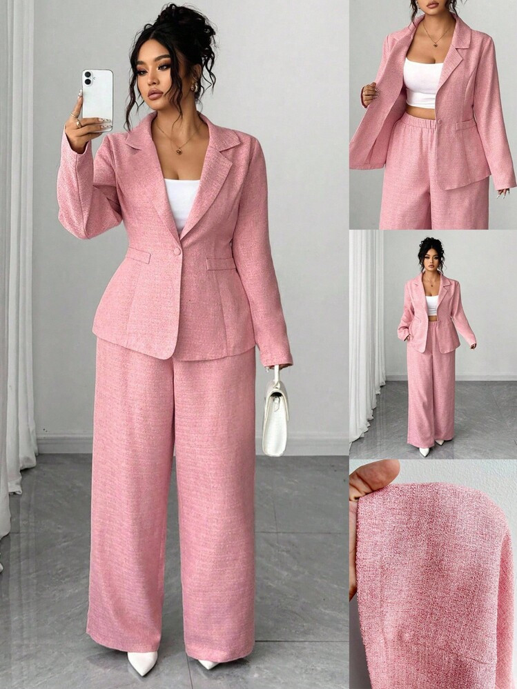 Elenzga Elegant Pink Suit Set, Fashionable Fabric Fall Cloth For Women Autumn | SHEIN