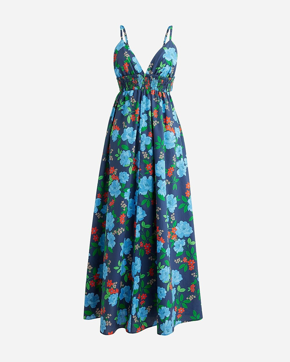 Smocked-waist cover-up dress in blue peony print | J. Crew US